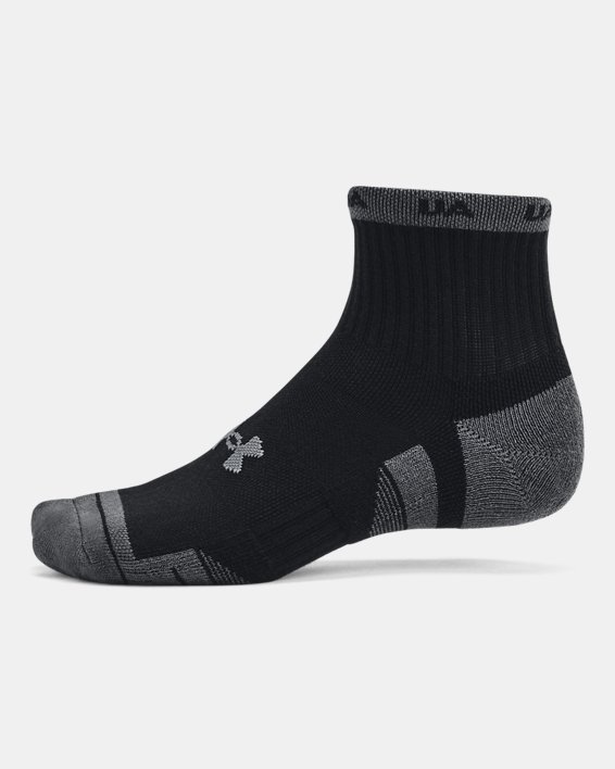Unisex UA Performance Cotton 2-Pack Quarter Socks in Black image number 3